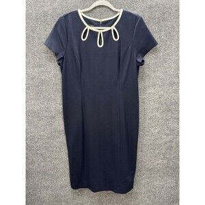 Talbots Sheath Dress Womens 12 Navy Blue Keyhole Neck Short Sleeve Nautical